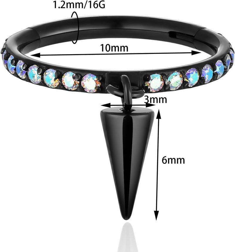 TOMIDES 16G Titanium Cartilage Earring Hoop for Conch Helix Tragus 8mm 10mm 12mm Hypoallergenic Hinged Clicker Nose Rings Septum Piercing Jewelry for Women Men - Image 2